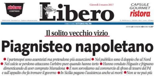 Libero e Tuttosport attaccano Napoli in prima pagina: “Che piagnisteo”