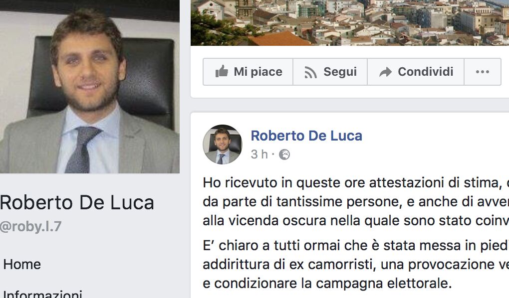 il post di roberto de luca su Facebook