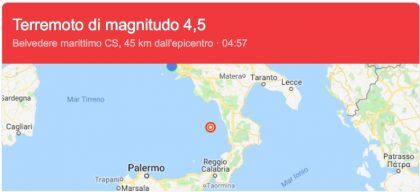 Scossa di terremoto Calabria