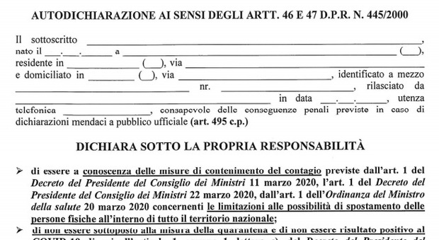 nuovo modello autocertificazione