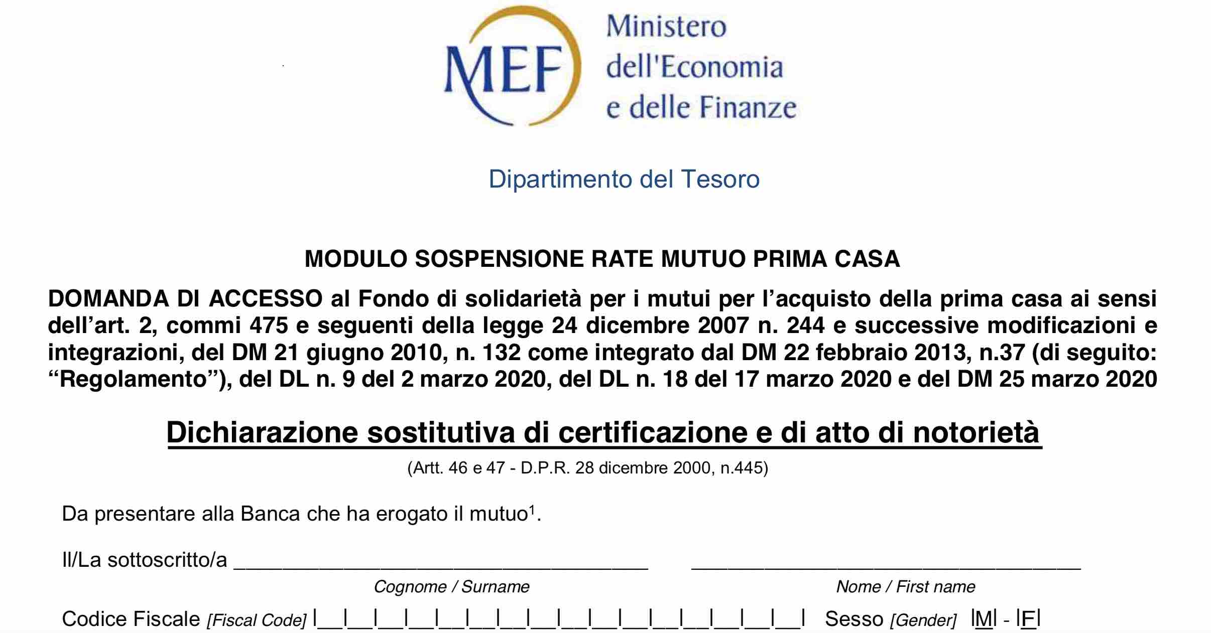 modulo sospensione mutuo