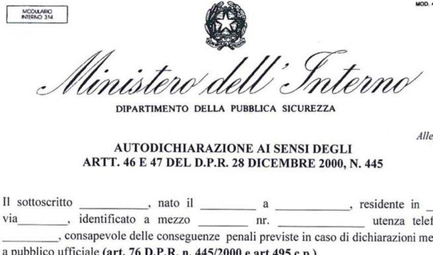 nuovo modulo autocertificazione