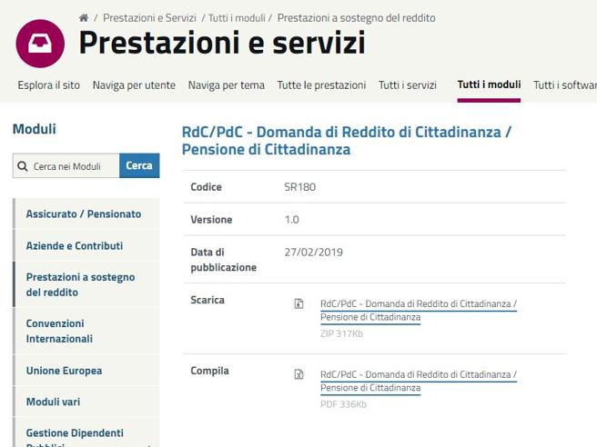 reddito di cittadinanza inps