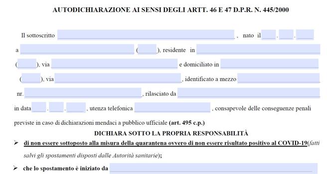 nuovo modulo autocertificazione 18 maggio