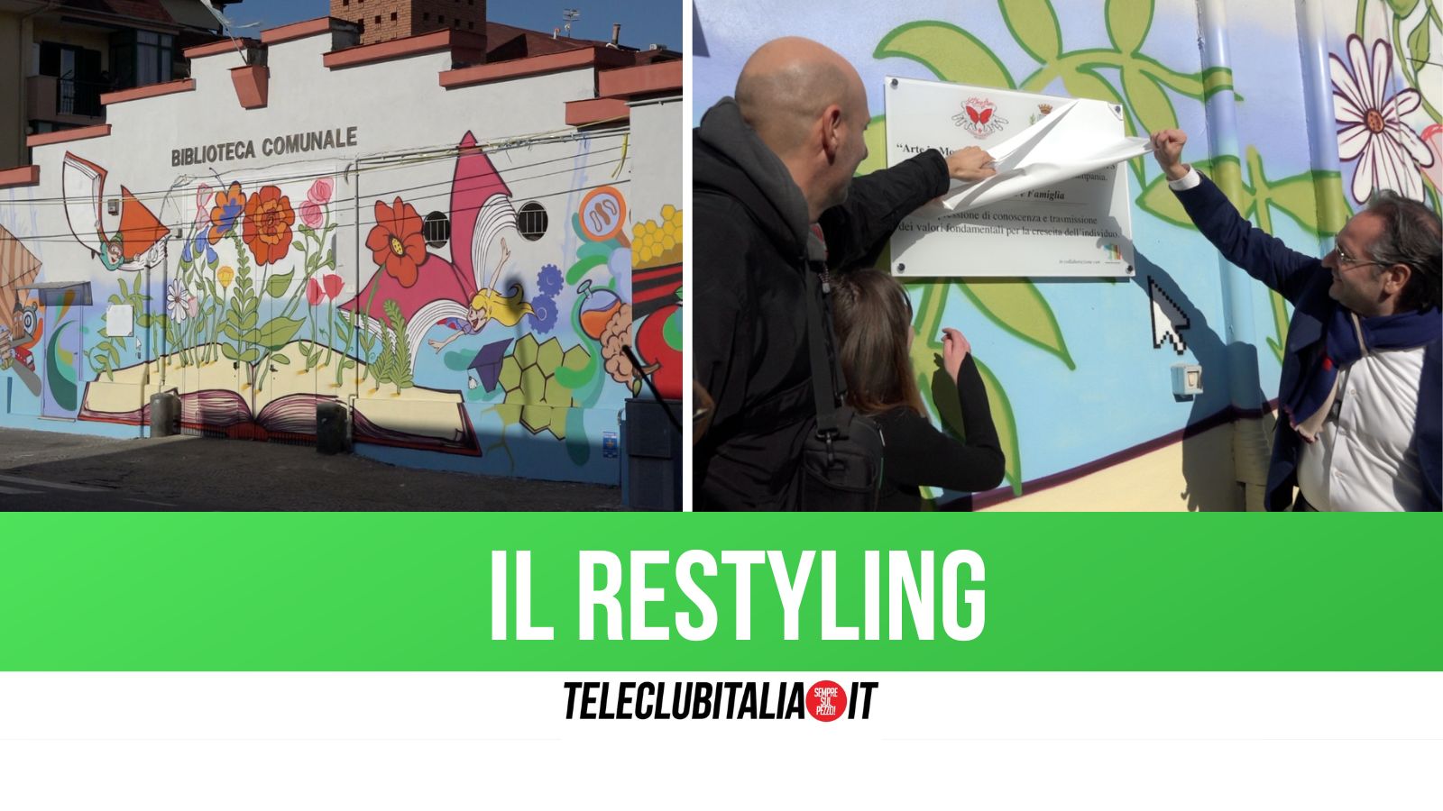 Giugliano, inaugurato il murales della biblioteca comunale