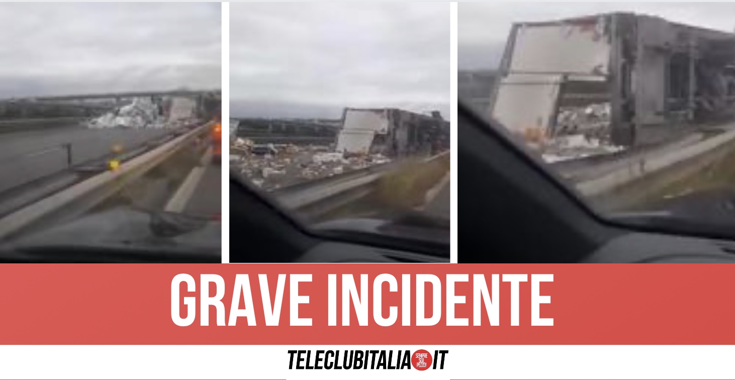 Incidente sull'Asse Mediano, camion si ribalta su se stesso: traffico in tilt
