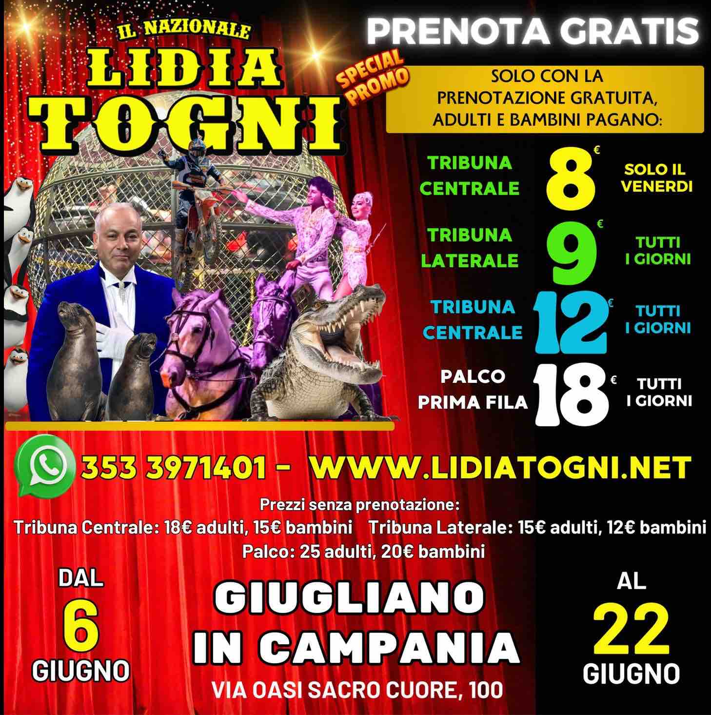 Il Circo Lidia Togni torna a Giugliano: emozioni, adrenalina e spettacolo dal 6 al 22 giugno
