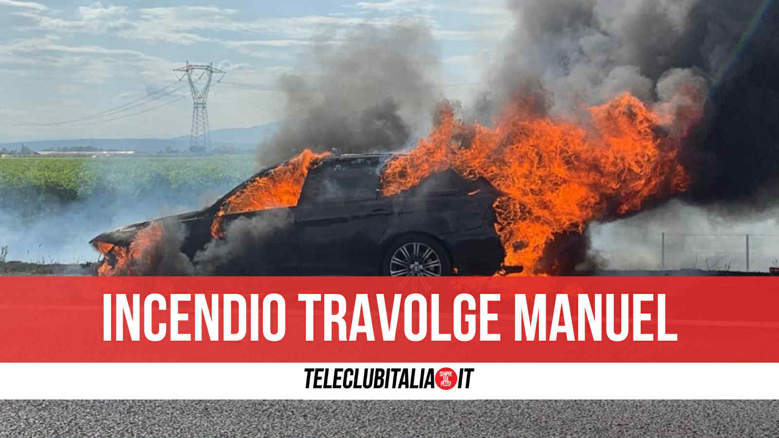 pollena trocchia auto prende fuoco in strada bimbo investito dalle fiamme