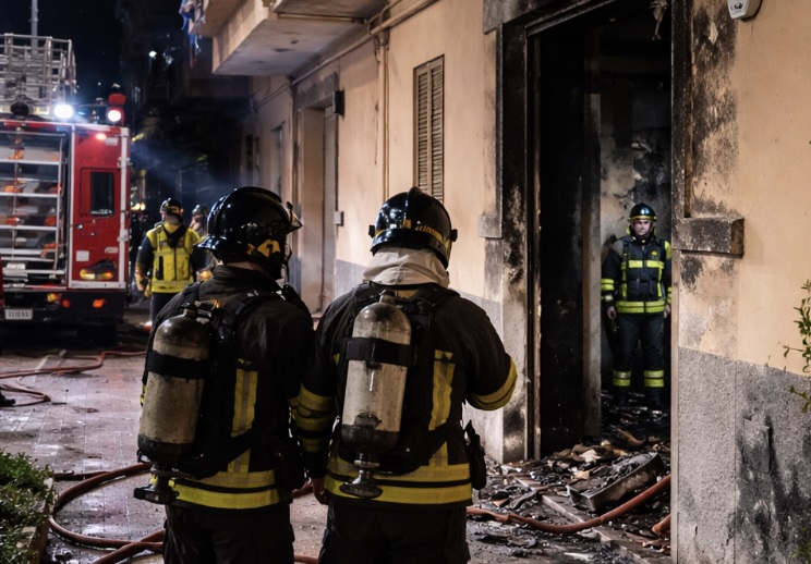 Casa distrutta dall'incendio a Giugliano: madre e figlio di 5 anni finiscono in ospedale