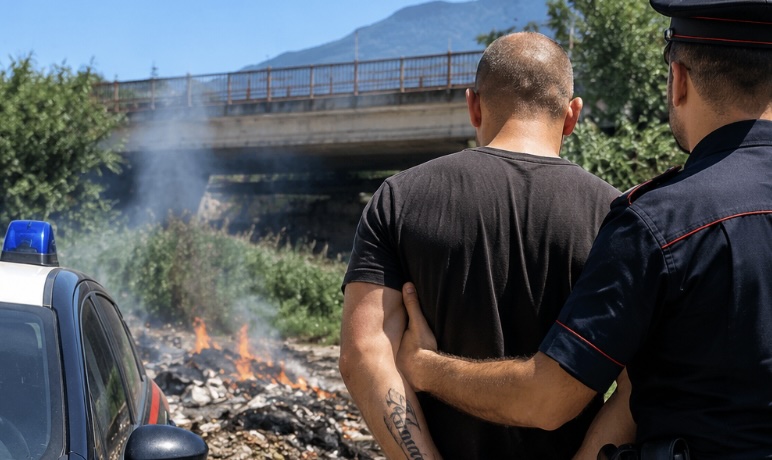 Ercolano, incendia un cumulo di rifiuti: ma viene tradito da scarpe e tatuaggio. Arrestato