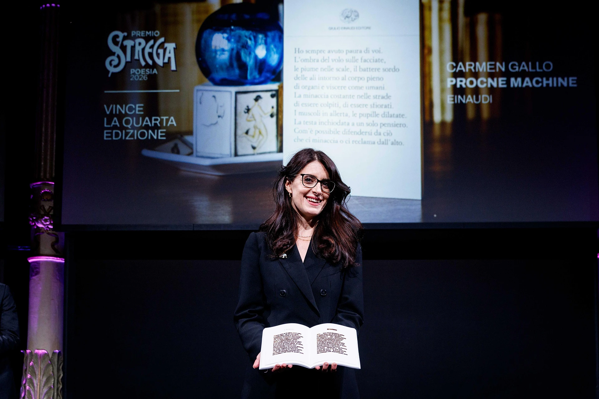 Carmen Gallo alla premiazione del Premio Strega Poesia 2026, foto MUSA - Fondazione Bellonci